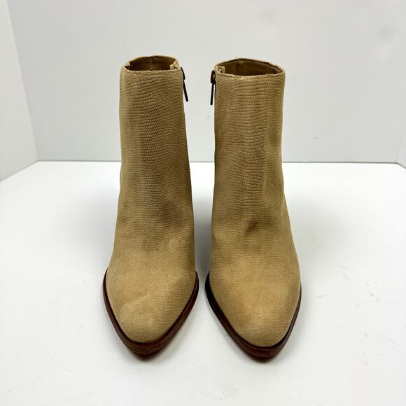 NEW Vince Camuto Paitrilla Tan Suede Snake Skin Print Zip Up Bootie Ankle Boots - Picture 3 of 14